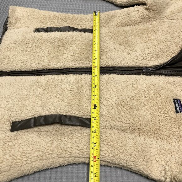 Patagonia Fuzzy Jacket Women M Polar Fleece Zip Up Ivory Sherpa Pocket Neutral - Picture 13 of 15